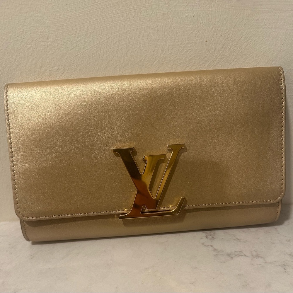 Louis Vuitton Metallic Gold Logo Clutch